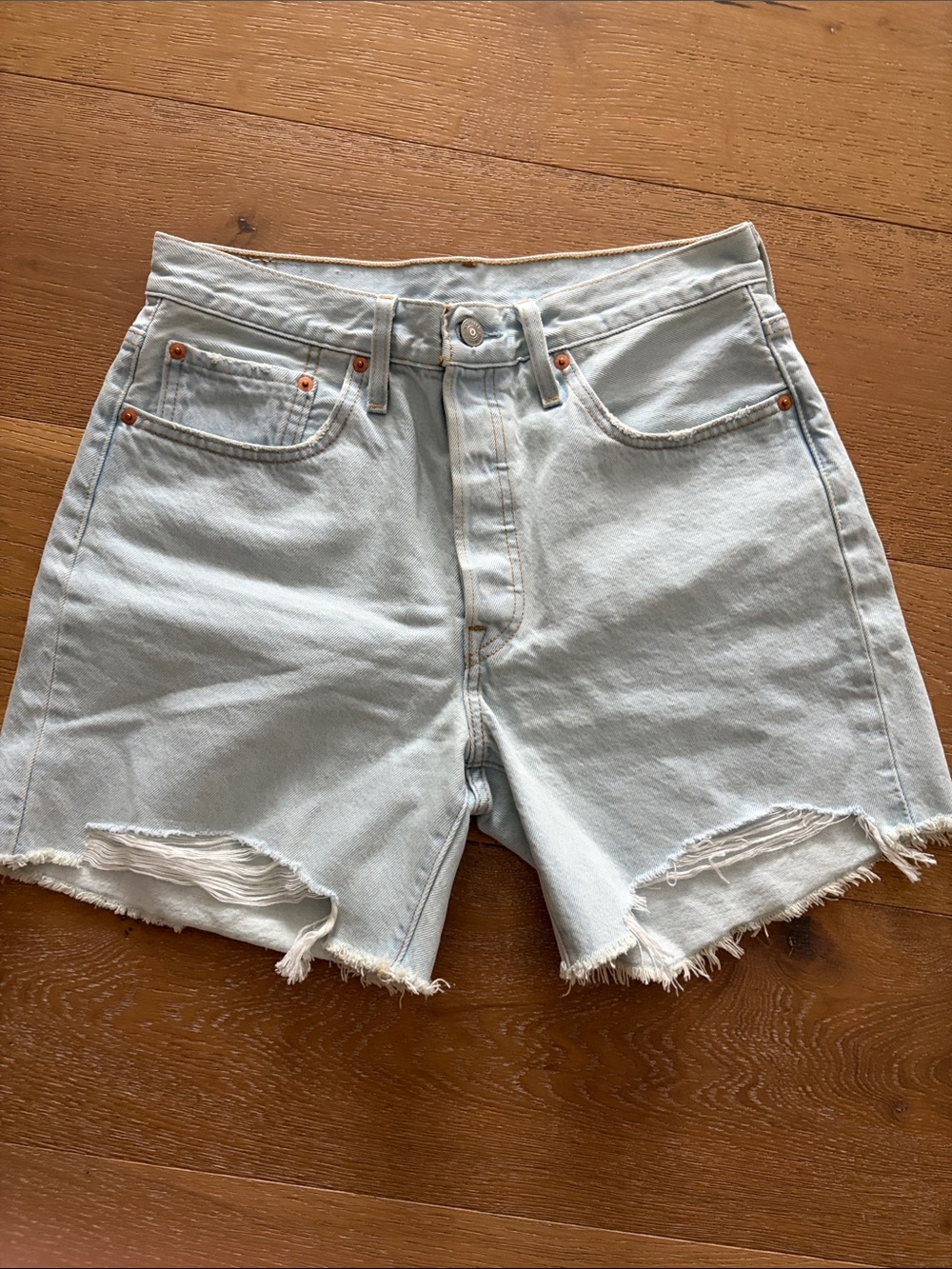 Levi's Light Blue Frayed Hem Denim Shorts